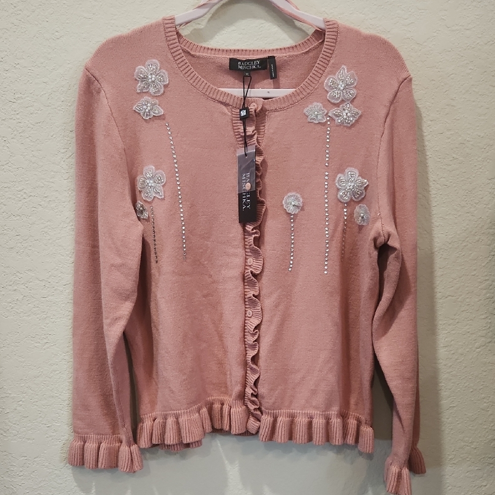 Badgley Mischka Blush Pink Knit Cardigan With Beautiful Embellishments